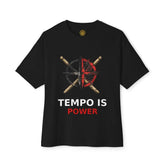 Black Tempo Is Power T-Shirt by Drum Addict Apparel, fitted XS size with bold graphic design on front.