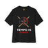 Black Tempo Is Power T-Shirt by Drum Addict Apparel, fitted XS size with bold graphic design on front.