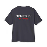 Black Tempo Is Power T-Shirt by Drum Addict Apparel, visible with bold text on front, fitted style, and casual design.