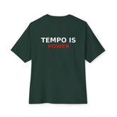 Black Tempo Is Power T-Shirt by Drum Addict Apparel, showing front view with bold text design on soft cotton fabric.