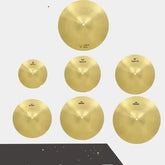 7-piece cymbal set by Drum Addict Apparel Yggdrasils Wood, featuring various sizes for a complete drum kit cymbal collection.