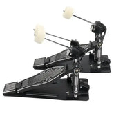Black Drum Addict Apparel double bass drum set pedal by Yggdrasils Wood, close-up view showing pedal details and branding.