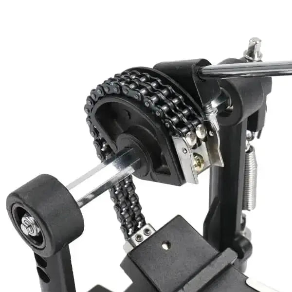 Black double bass drum set pedal by Drum Addict Apparel by Yggdrasils Wood, showing the pedal&