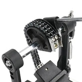 Black double bass drum set pedal by Drum Addict Apparel by Yggdrasils Wood, showing the pedal&