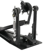 Black double bass drum set pedal by Drum Addict Apparel, designed for double bass drum sets, with a sturdy metal build and pedal mechanism.