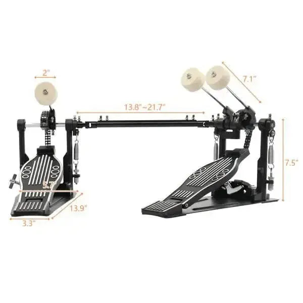 Black Drum Addict Apparel by Yggdrasils Wood double bass drum set pedal showing footplate and pedal mechanism.