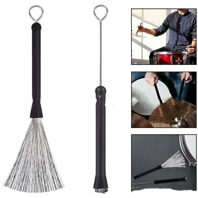 Drum Addict Apparel drum kit wire brushes with metal handles and bristles, designed for percussion cleaning and maintenance.