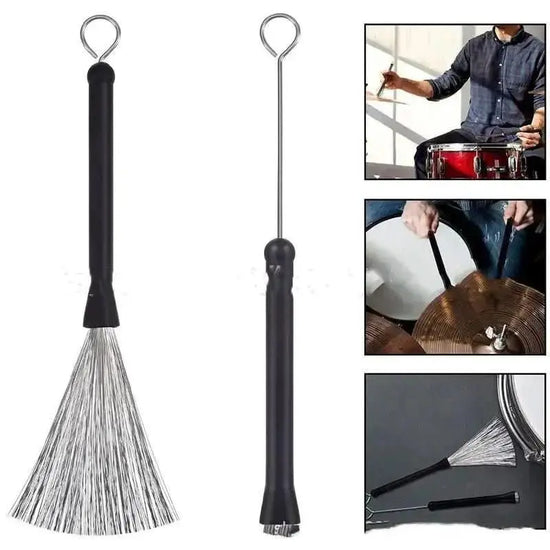 Drum Addict Apparel drum kit wire brushes with metal handles and bristles, designed for percussion cleaning and maintenance.