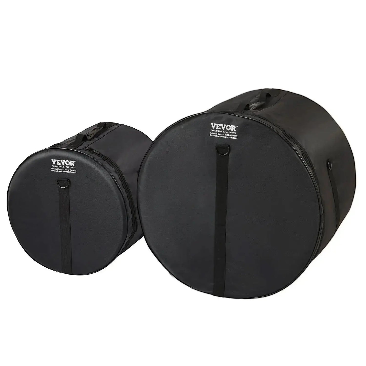 Black VEVOR 5-piece drum bag set by Drum Addict Apparel, featuring padded cases for drum protection and transport.