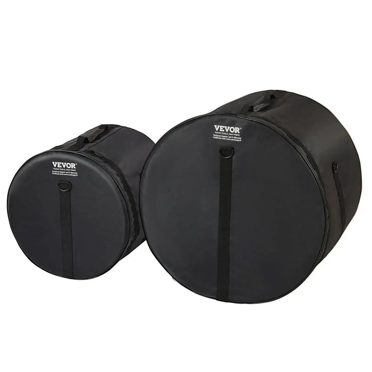 Black VEVOR 5-piece drum bag set by Drum Addict Apparel, featuring padded cases for drum protection and transport.