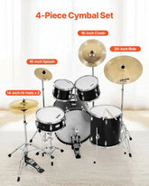 Bright copper alloy cymbals from Drum Addict Apparel by Yggdrasils Wood, includes 14-inch hi-hats for drum set.