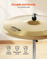 Alloy cymbals drum set by Drum Addict Apparel with bright copper finish, includes 14-inch hi-hats, designed for drummers.