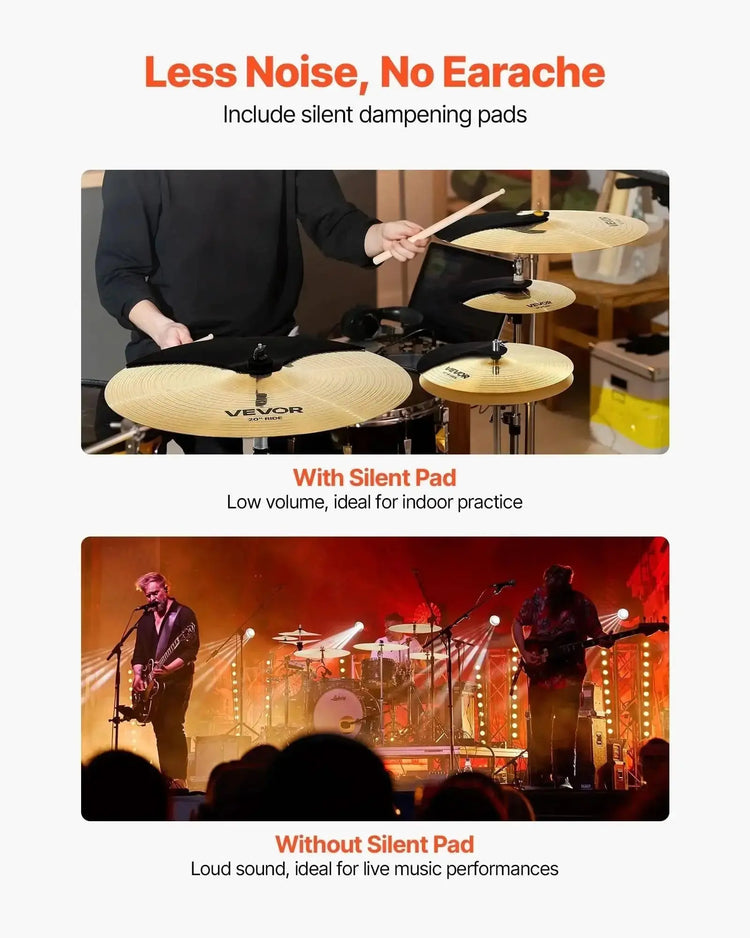 Six bright copper cymbals for drum set by Drum Addict Apparel, featuring a 6-piece set for drummers.