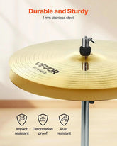 Six-piece cymbal set for drum kits by Drum Addict Apparel, featuring bright copper-colored cymbals for drums.