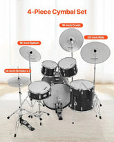 Bright silver Low Volume Cymbal Pack with 4 quiet cymbals for drum set by Drum Addict Apparel by Yggdrasils Wood.