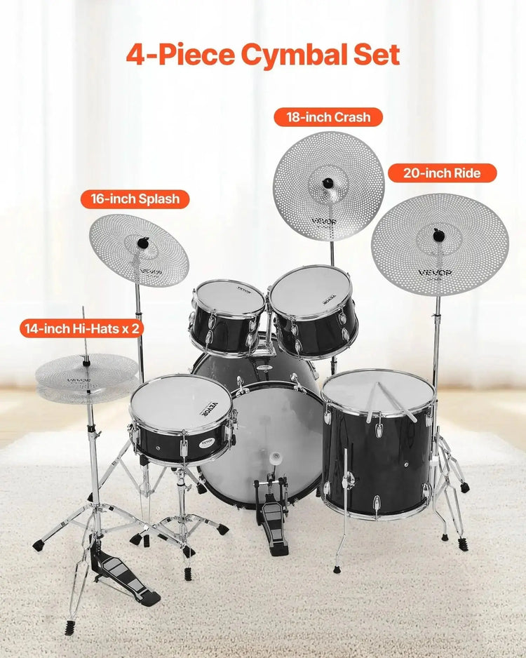 Bright silver Low Volume Cymbal Pack with 4 quiet cymbals for drum set by Drum Addict Apparel by Yggdrasils Wood.