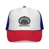 Black Drum Addict Logo Trucker Cap by Drum Addict Apparel with adjustable snapback and embroidered drum motif.