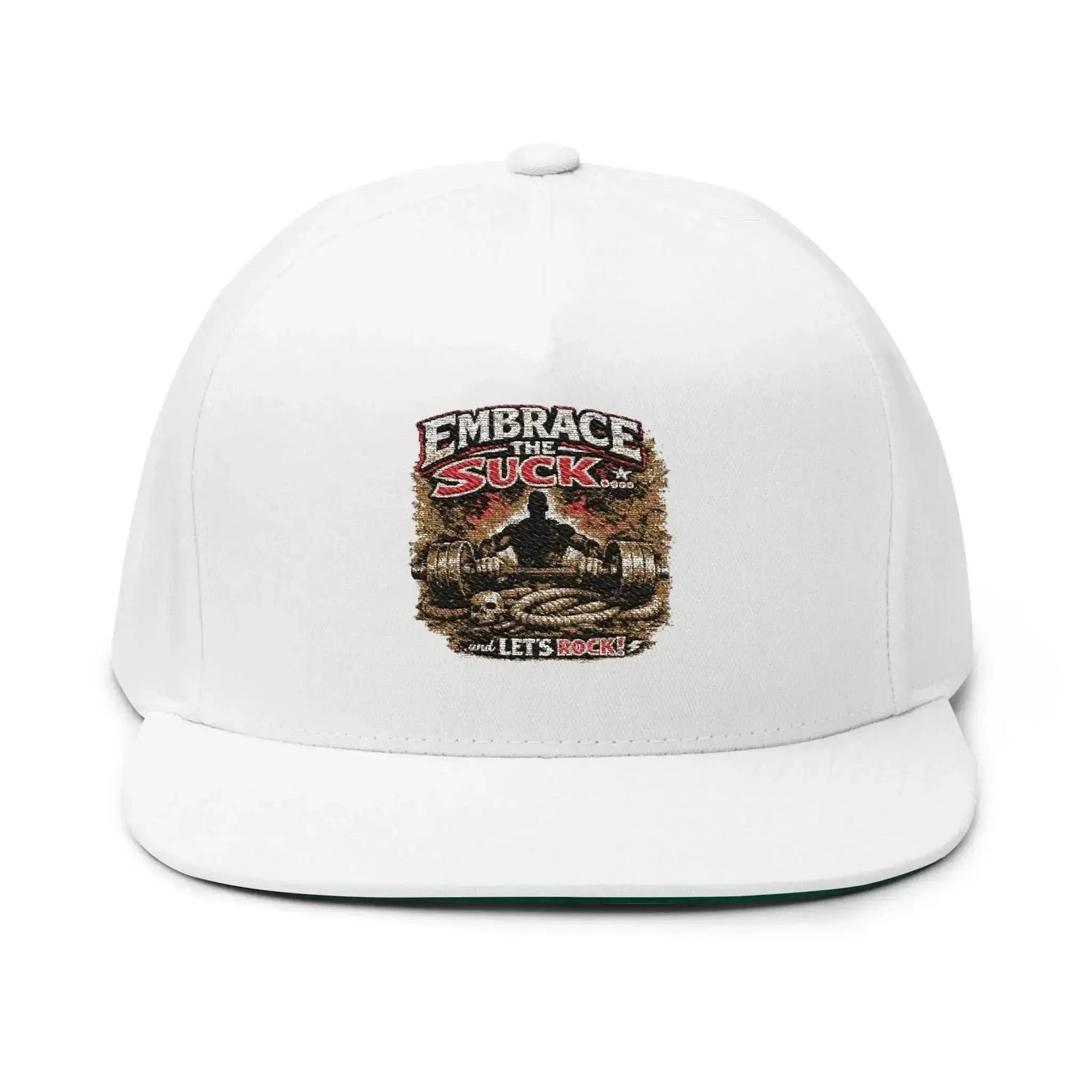 Black flat bill cap from Drum Addict Apparel by Yggdrasils Wood with detailed embroidery, stylish and casual headwear.