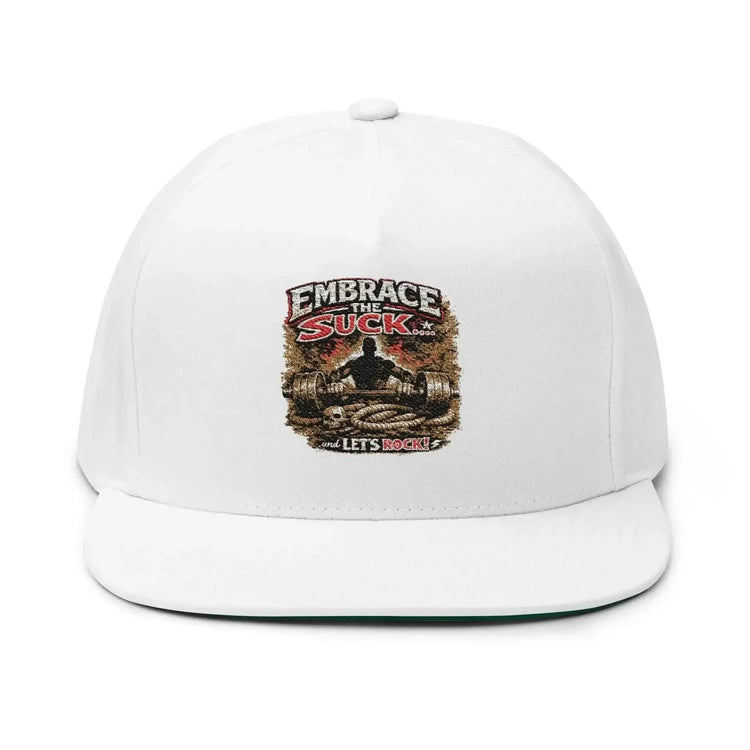 Black flat bill cap from Drum Addict Apparel by Yggdrasils Wood with detailed embroidery, stylish and casual headwear.