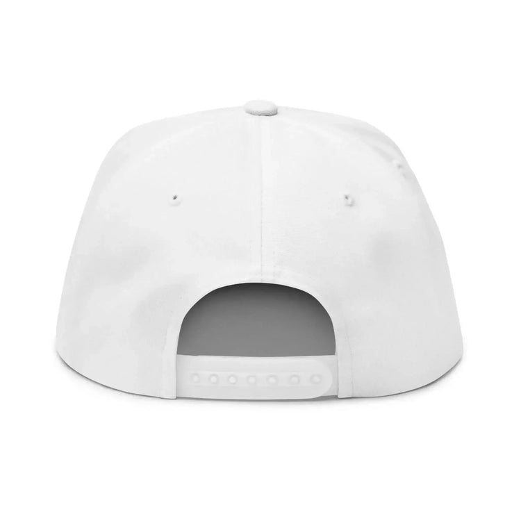 Black flat bill cap with embroidery from Drum Addict Apparel by Yggdrasils Wood, featuring a classic snapback design.