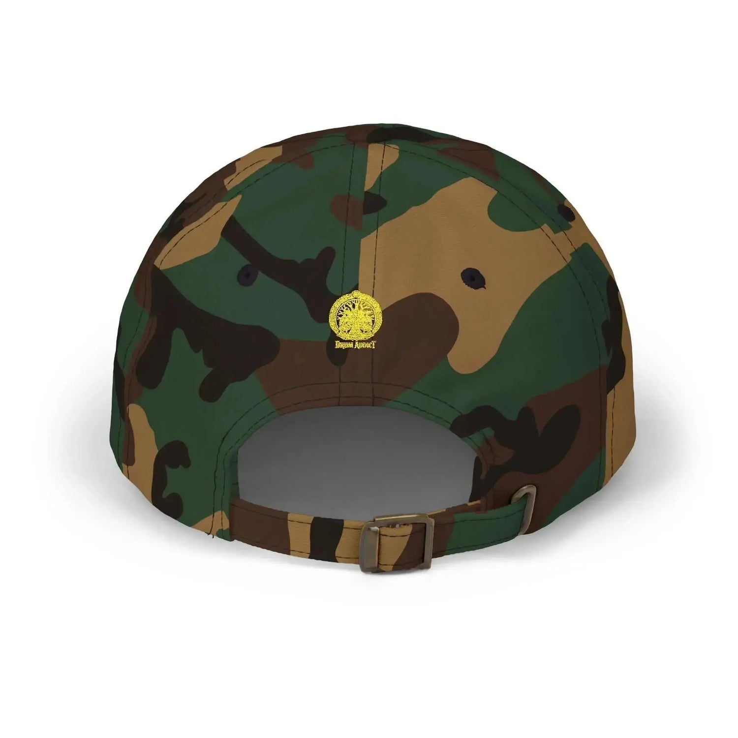 Black military camouflage baseball hat by Drum Addict Apparel, featuring a structured brim and adjustable strap.