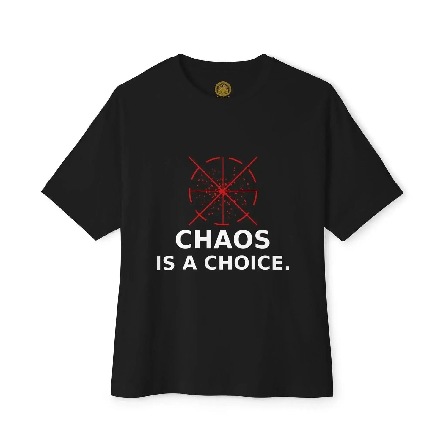 Black Anarchy Symbol Graphic T-Shirt by Drum Addict Apparel, featuring bold, edgy design on a fitted crewneck shirt.