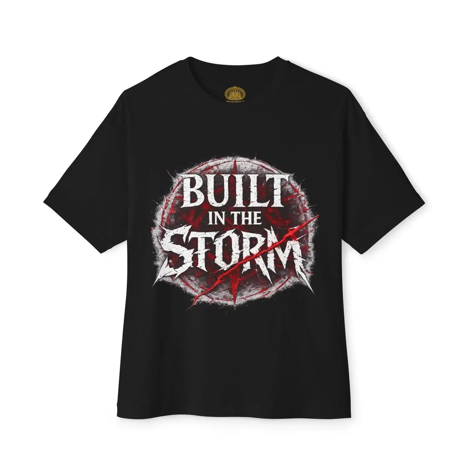 Black Built in the Storm T-shirt by Drum Addict Apparel featuring an inspirational graphic design for men