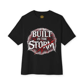 Black Built in the Storm T-shirt by Drum Addict Apparel featuring an inspirational graphic design for men
