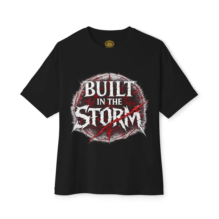 Black Built in the Storm T-shirt by Drum Addict Apparel featuring an inspirational graphic design for men