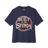 Black Built in the Storm T-Shirt by Drum Addict Apparel featuring an inspirational graphic design.
