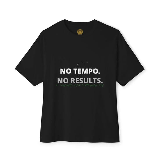 Black No Tempo No Results T-Shirt by Drum Addict Apparel, featuring bold printed design, in XS size with comfortable cotton fabric.