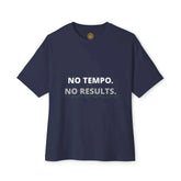 Black No Tempo No Results T-Shirt by Drum Addict Apparel featuring bold text design, made from comfortable fabric, available in XS.
