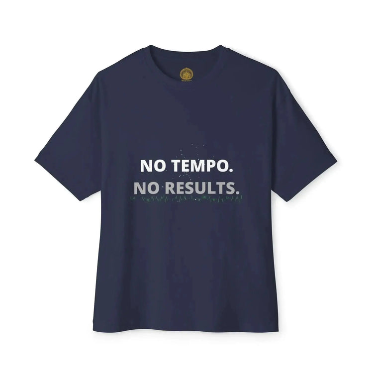Black No Tempo No Results T-Shirt by Drum Addict Apparel featuring bold text design, made from comfortable fabric, available in XS.