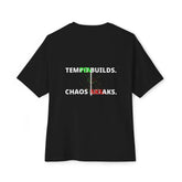 Black Tempo Defines Chaos Breaks T-Shirt by Drum Addict Apparel featuring bold graphic design, size XS, from Yggdrasils Wood.