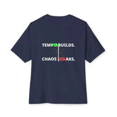 Black Tempo Defines Chaos Breaks T-Shirt by Drum Addict Apparel, featuring bold graphic design on soft fabric.