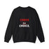 Dark heather crewneck sweatshirt from Drum Addict Apparel by Yggdrasils Wood with "Chaos Is A Choice" graphic design.
