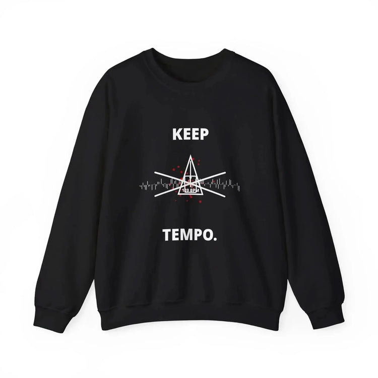 Dark heather crewneck sweatshirt by Drum Addict Apparel featuring "Chaos is a Choice" design, comfortable casual wear.