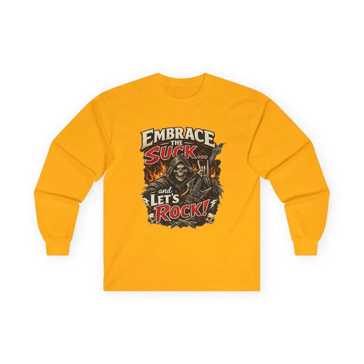Long sleeve drummer shirt by Drum Addict Apparel with drum-themed design, featuring comfortable fit and stylish print.