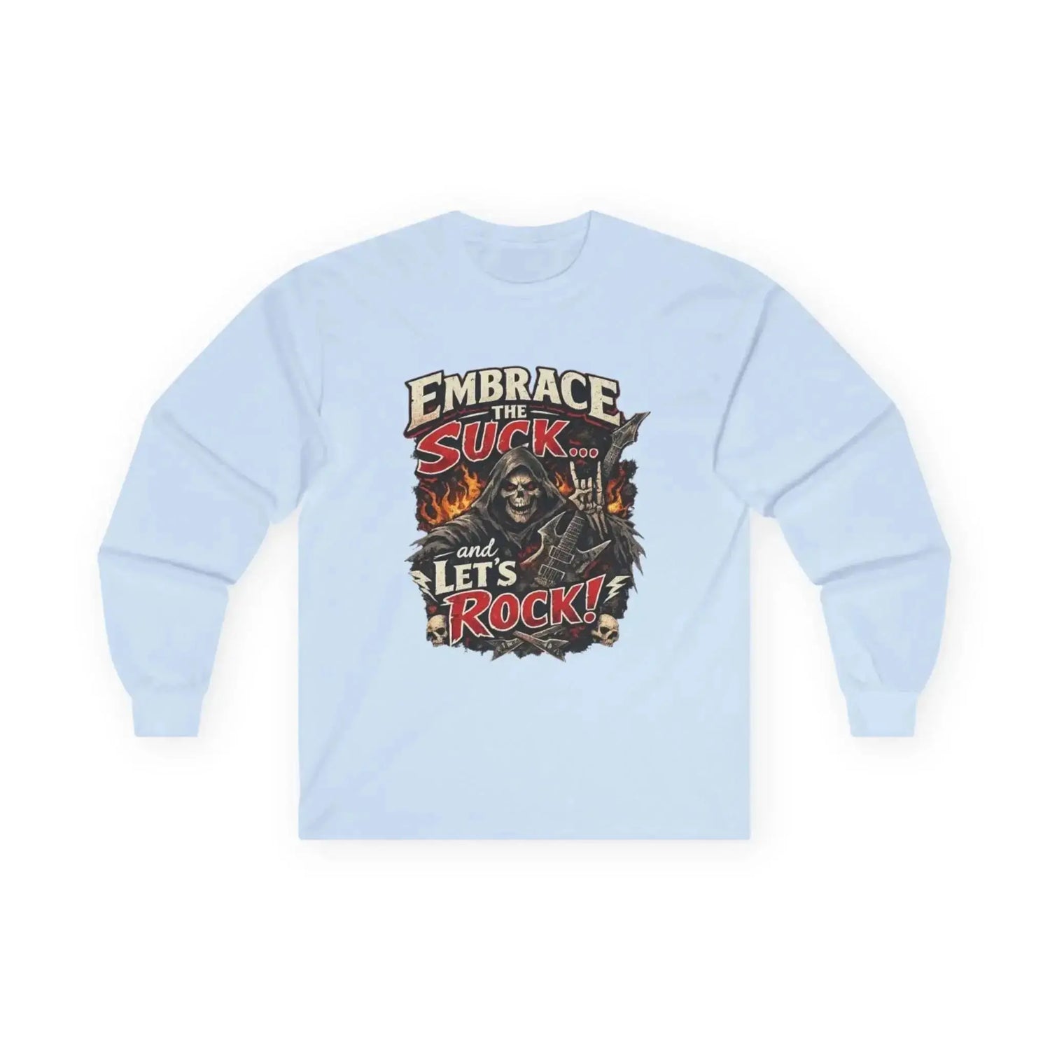 Drummer Long Sleeve Shirt by Drum Addict Apparel featuring a musical drummer design on a comfortable long sleeve shirt.