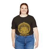 Black Drum Addict Tree of Life T-Shirt by Yggdrasils Wood, featuring Celtic drum design on a comfortable casual tee for drum lovers.