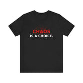 Red splatter typography graphic shirt by Drum Addict Apparel featuring bold text design on black fabric.