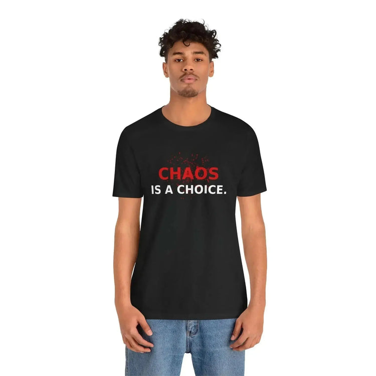 Black typography graphic shirt by Drum Addict Apparel with red splatter design, featuring bold text and artistic print.