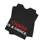 Black typography graphic shirt by Drum Addict Apparel featuring a bold red splatter design and modern printed text.