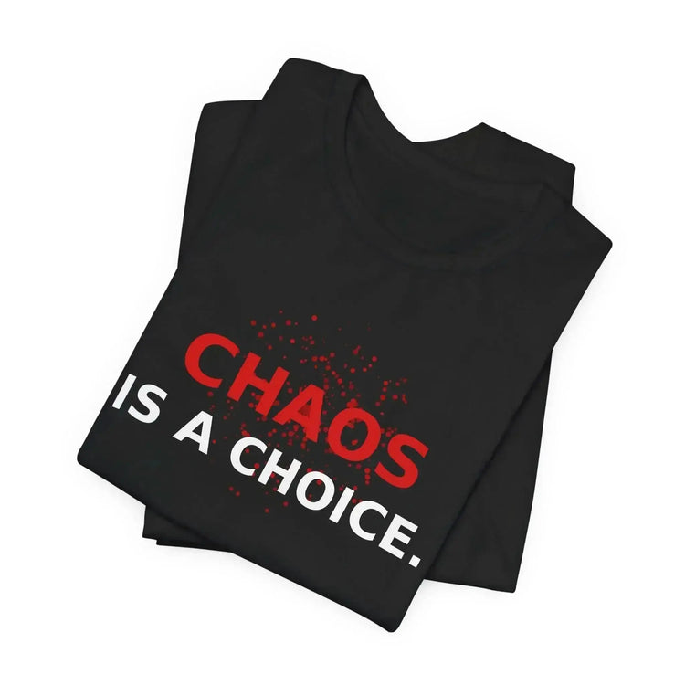 Black typography graphic shirt by Drum Addict Apparel featuring a bold red splatter design and modern printed text.