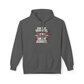 Charcoal hoodie from Drum Addict Apparel by Yggdrasils Wood featuring "Dont Be Dramatic" and drum addict graphic.
