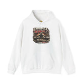 Dark heather Rock Skull Hoodie by Drum Addict Apparel featuring a bold skull design and "Embrace the Suck" print.