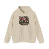 Dark heather Rock Skull hoodie by Drum Addict Apparel featuring a bold skull design and "Embrace the Suck" slogan.