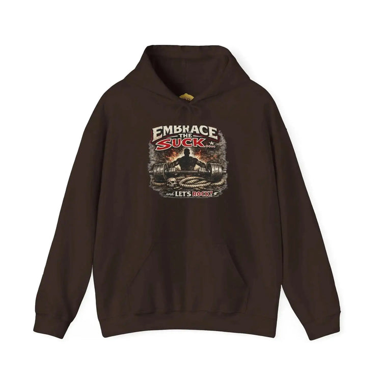 Dark heather Rock Skull Hoodie by Drum Addict Apparel features a bold skull design, perfect for rock and metal music fans.