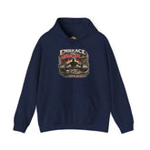 Dark heather Rock Skull Hoodie by Drum Addict Apparel features a bold skull design on the front.