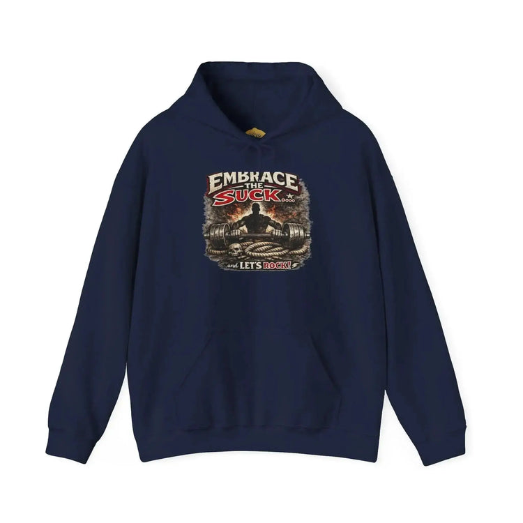 Dark heather Rock Skull Hoodie by Drum Addict Apparel features a bold skull design on the front.